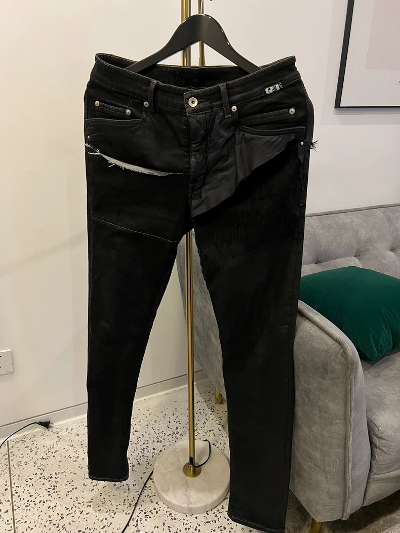 Rick Owens Patchwork Waxed Jeans