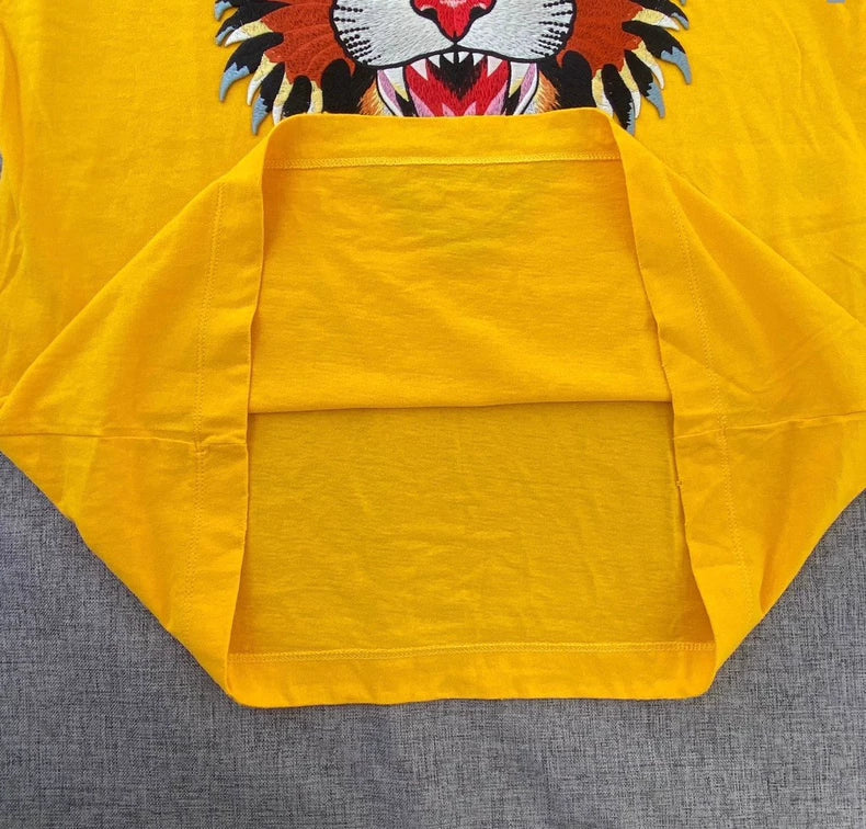 Yellow Gucci Tiger Embroidered Cotton T-Shirt-zp