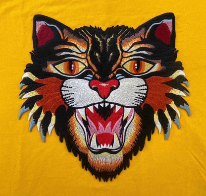 Yellow Gucci Tiger Embroidered Cotton T-Shirt-zp