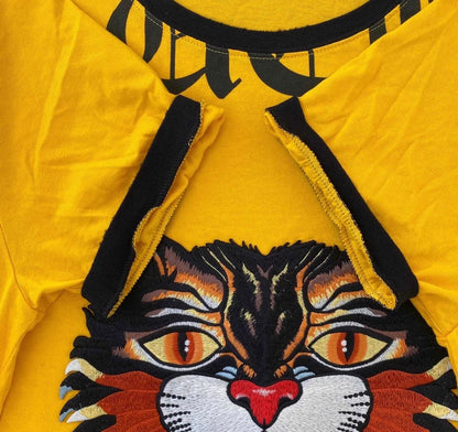 Yellow Gucci Tiger Embroidered Cotton T-Shirt-zp