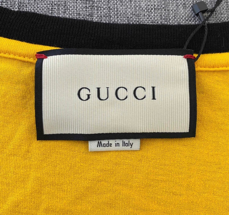 Yellow Gucci Tiger Embroidered Cotton T-Shirt-zp
