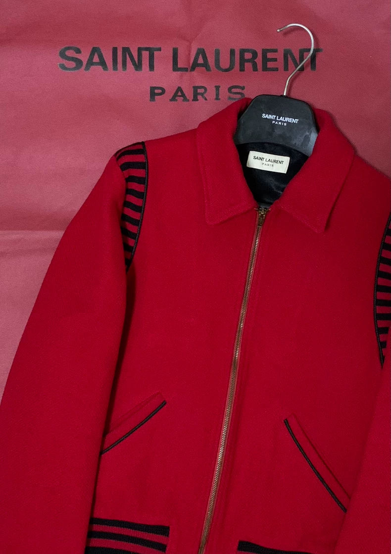Saint Laurent Red Knit Baseball Jacket
