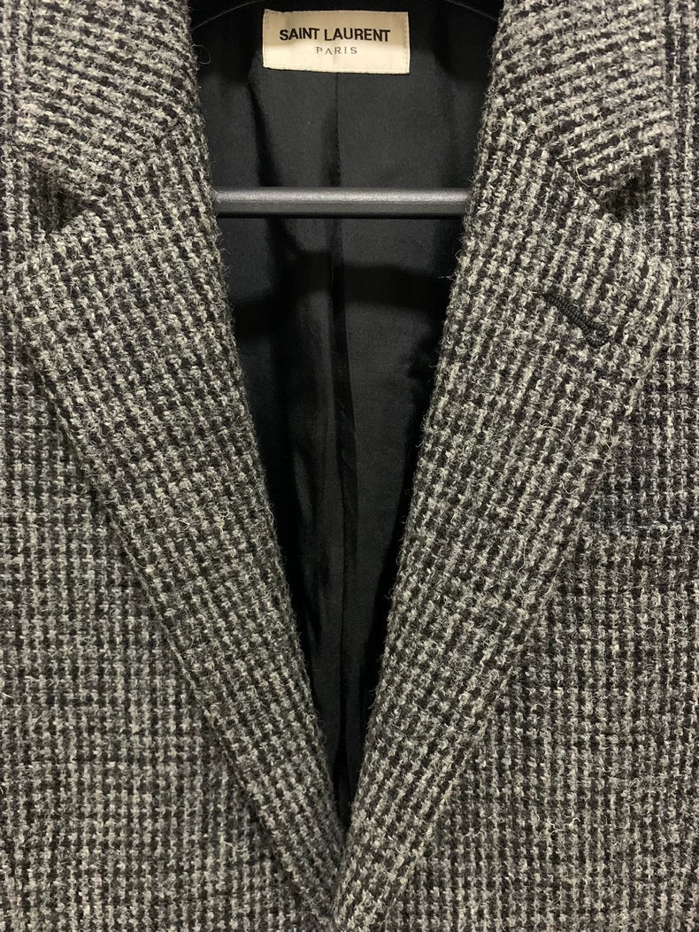Saint Laurent Gray Plaid Wool Blazer