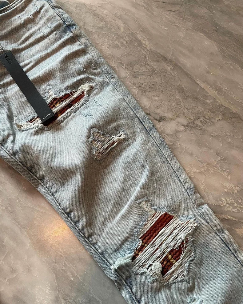 Amiri Wash Orange Floral Patchwork Jeans