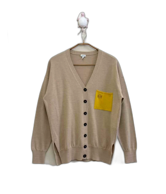 LOEWE Embroidered Logo Cardigan in Beige