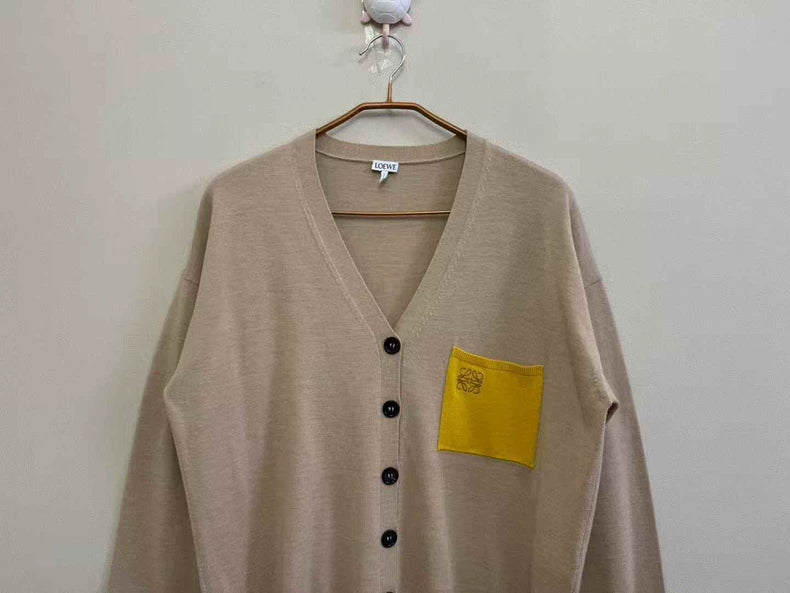 LOEWE Embroidered Logo Cardigan in Beige