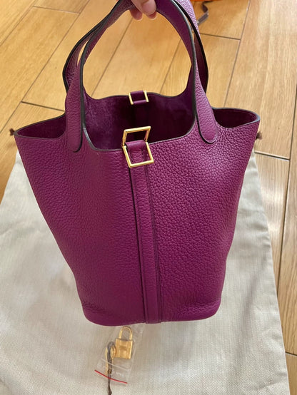 Hermes Purple Bucket Bag with Gold Lock