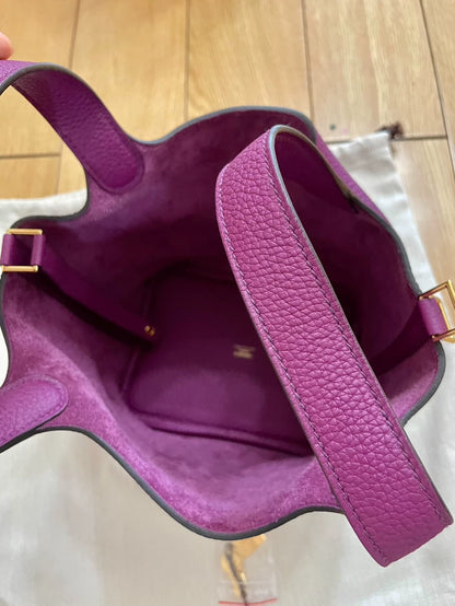 Hermes Purple Bucket Bag with Gold Lock