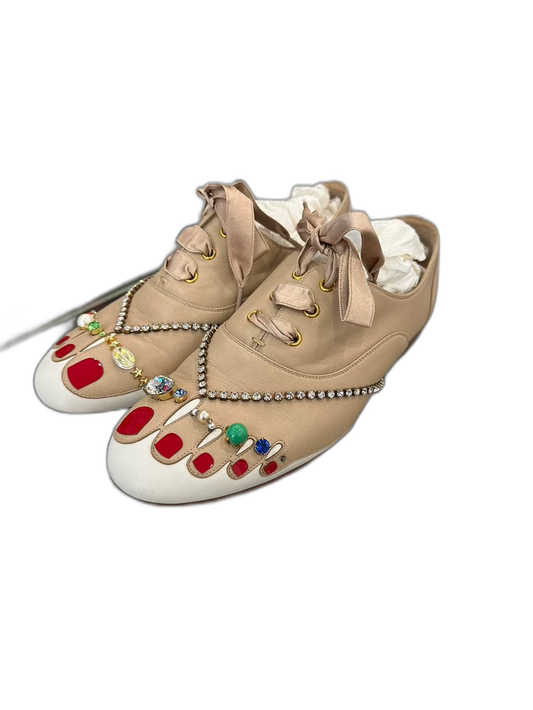 Crystal Toe Flats with Red Bottoms