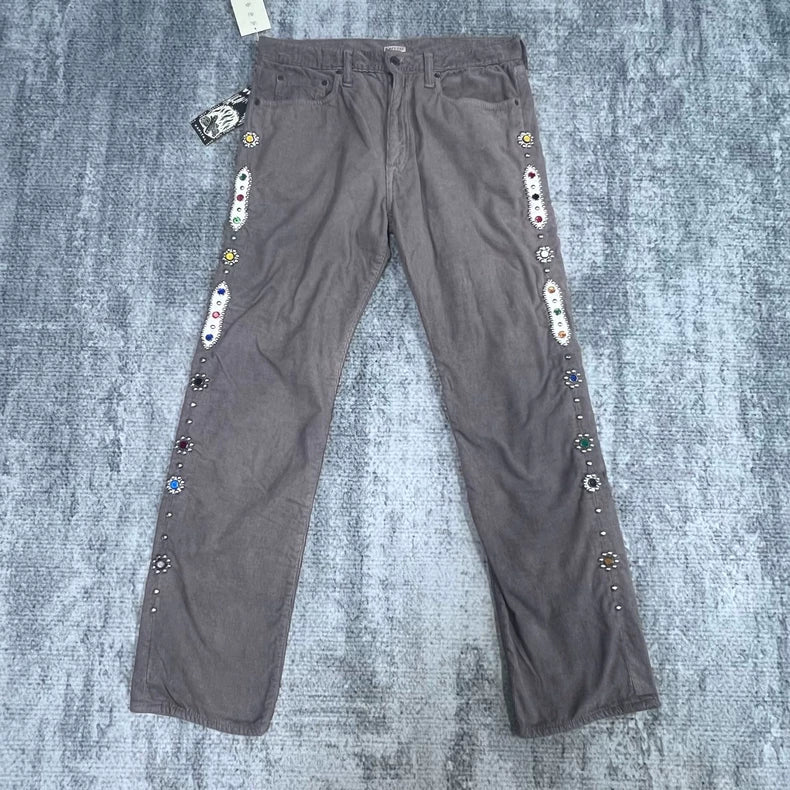 Kapital Velvet Beaded Pants in Brown Gray