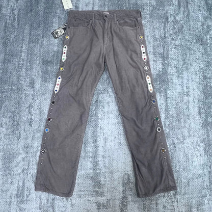 Kapital Velvet Beaded Pants in Brown Gray