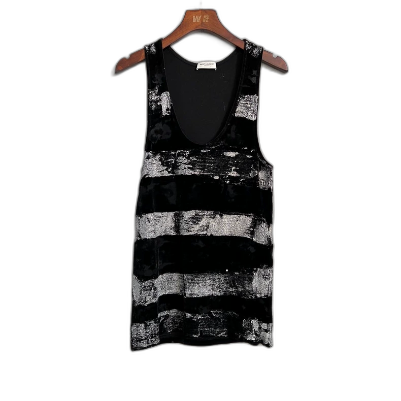 Saint Laurent Black Silver Velvet Tank Top