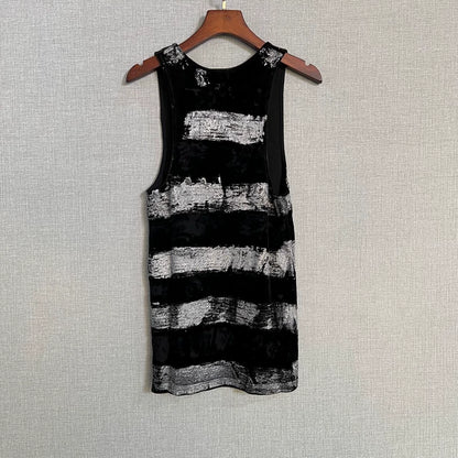 Saint Laurent Black Silver Velvet Tank Top