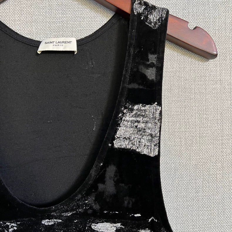 Saint Laurent Black Silver Velvet Tank Top
