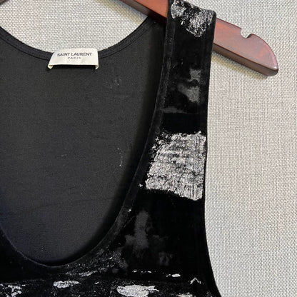 Saint Laurent Black Silver Velvet Tank Top