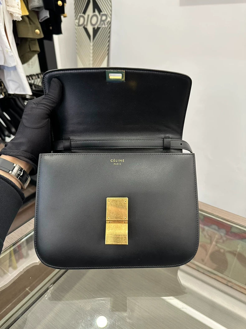 Celine Black Gold Medium Box Shoulder Bag