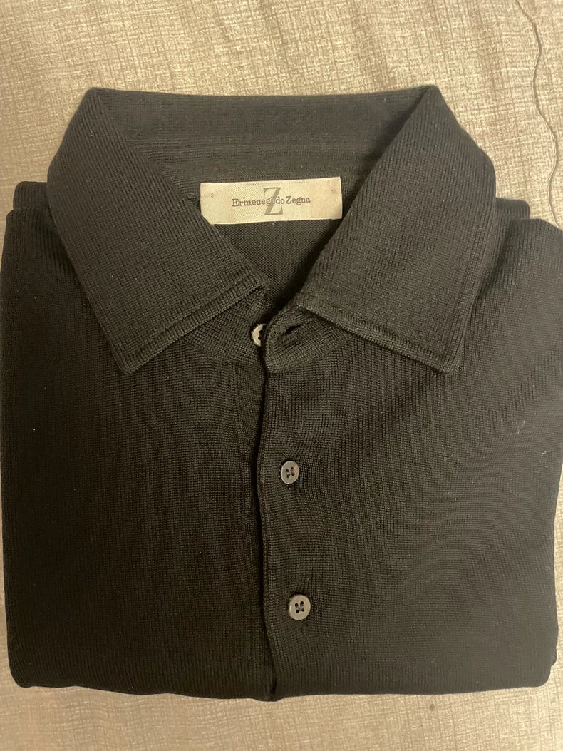 Black Knitted Polo Shirt from Ermenegildo Zegna