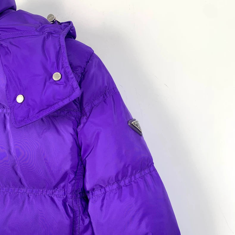 Prada Purple Hooded Zip Puffer Jacket