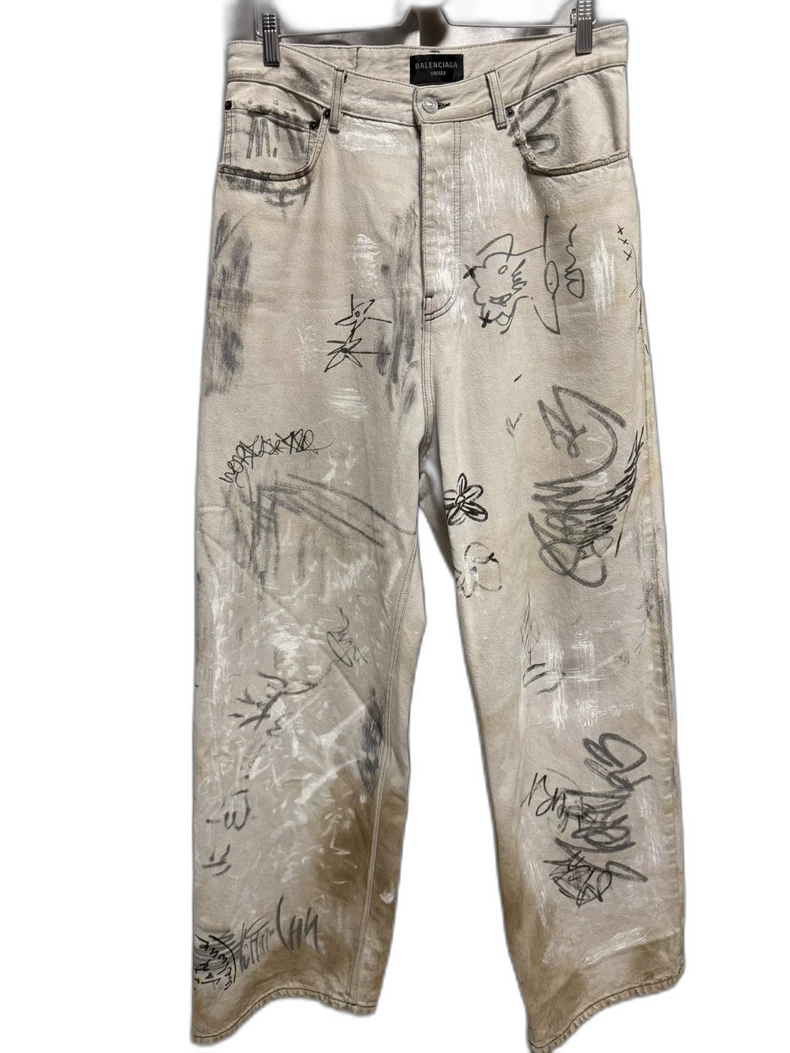 Balenciaga Graffiti Distressed Loose Jeans