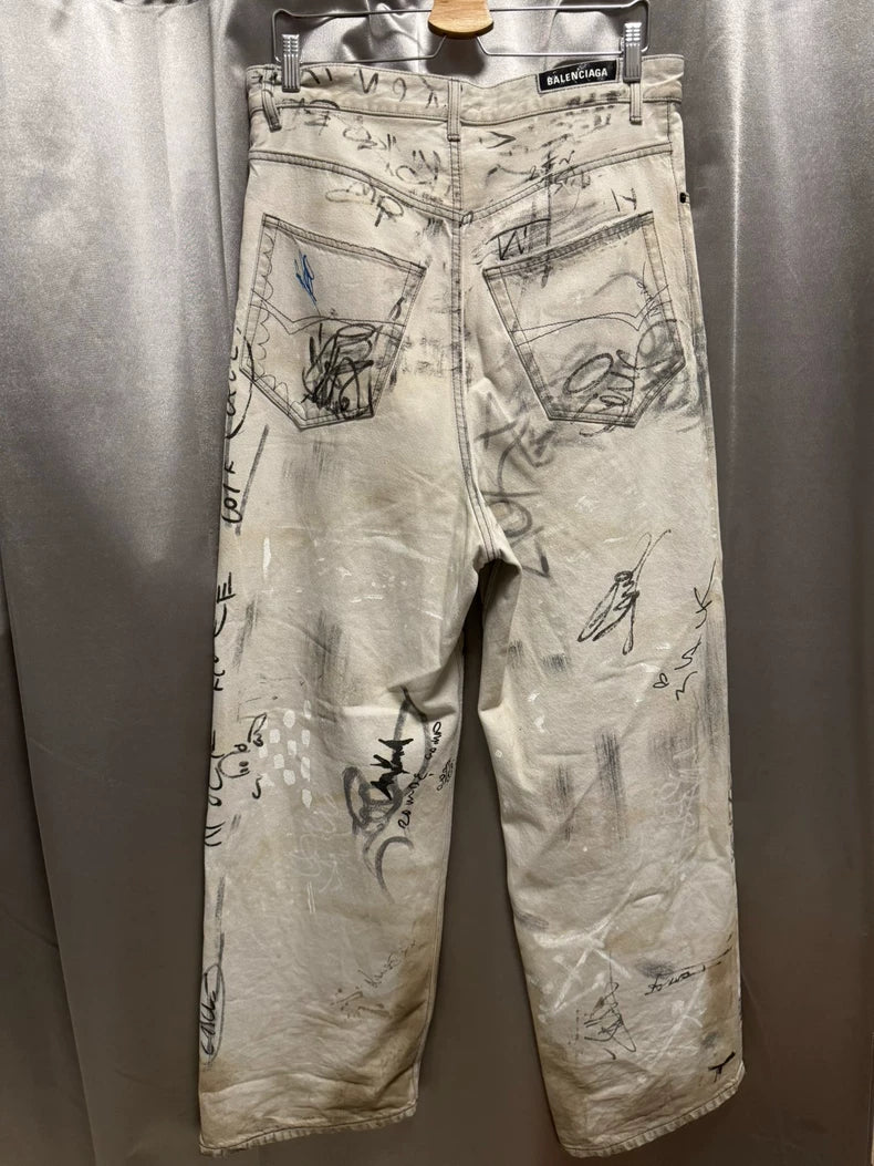 Balenciaga Graffiti Distressed Loose Jeans