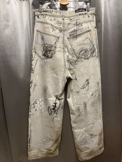 Balenciaga Graffiti Distressed Loose Jeans