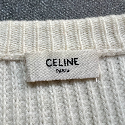 Celine White Logo Wool Knit Sweater