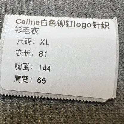 Celine White Logo Wool Knit Sweater