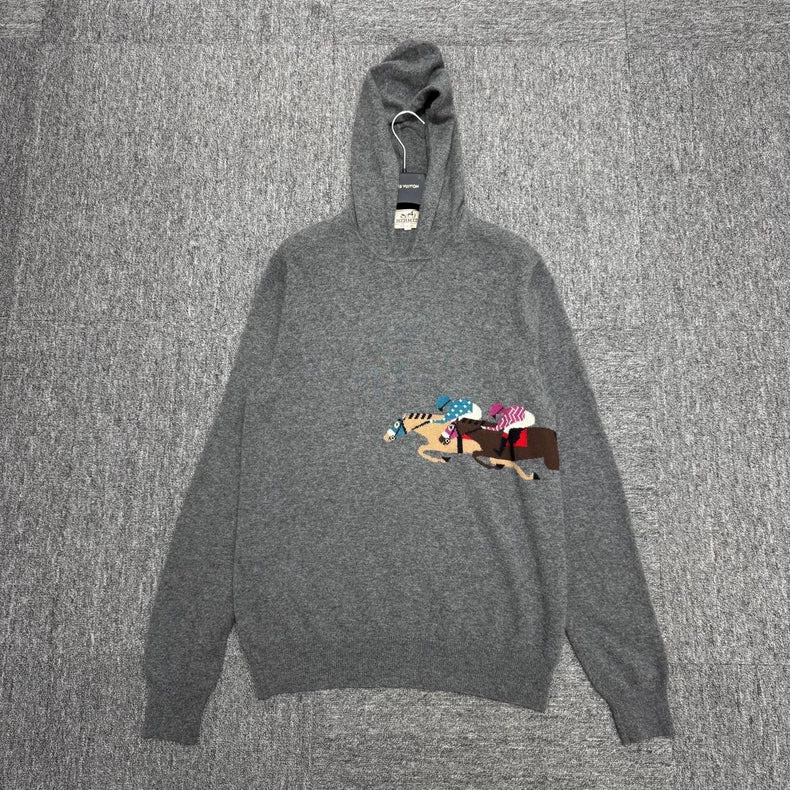Hermes Horse Pattern Cashmere Hoodie Sweatshirt-zp