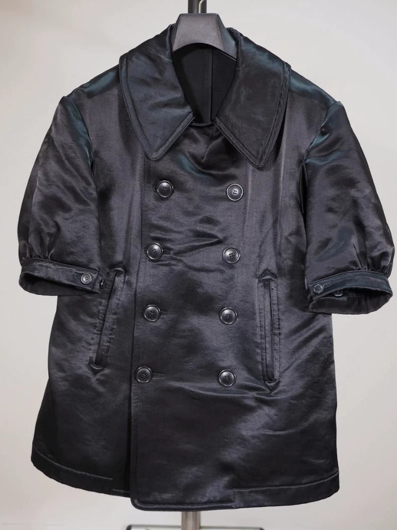 Black Double-Breasted Nylon Cotton Jacket