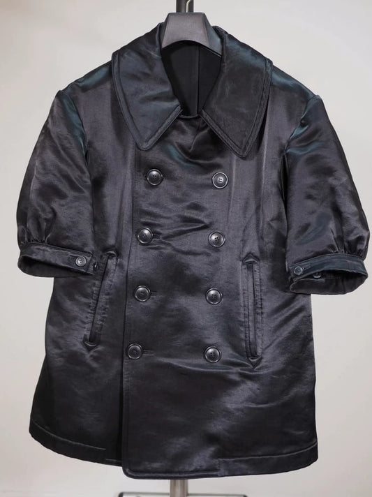 Black Double-Breasted Nylon Cotton Jacket