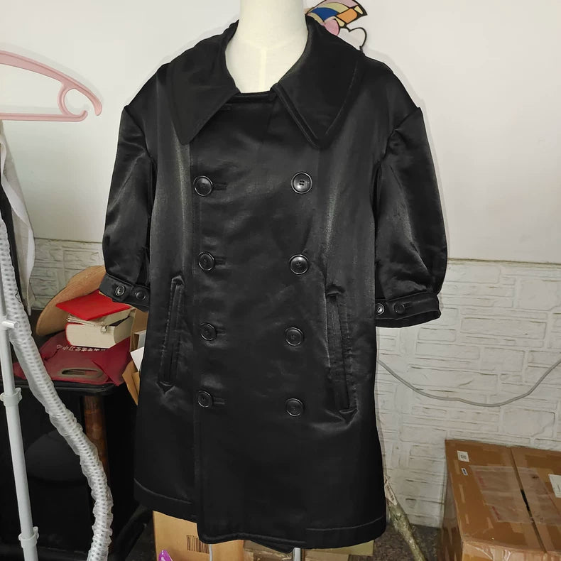Black Double-Breasted Nylon Cotton Jacket