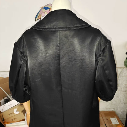 Black Double-Breasted Nylon Cotton Jacket