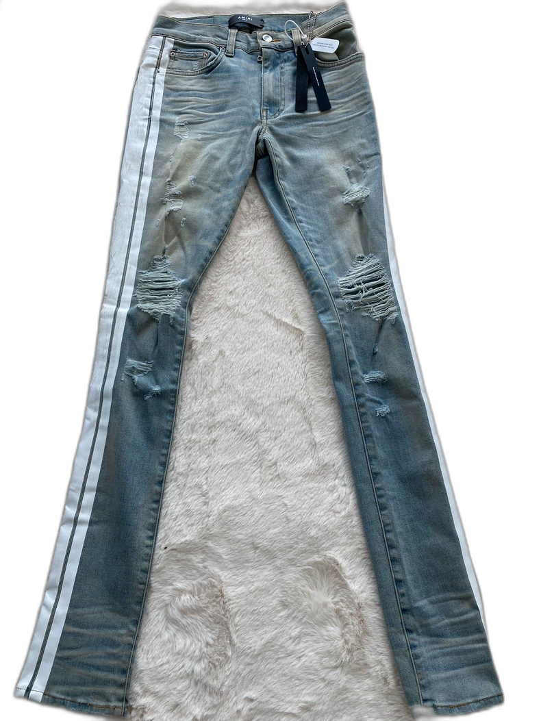 Amiri Washed Blue Side Stripe Jeans