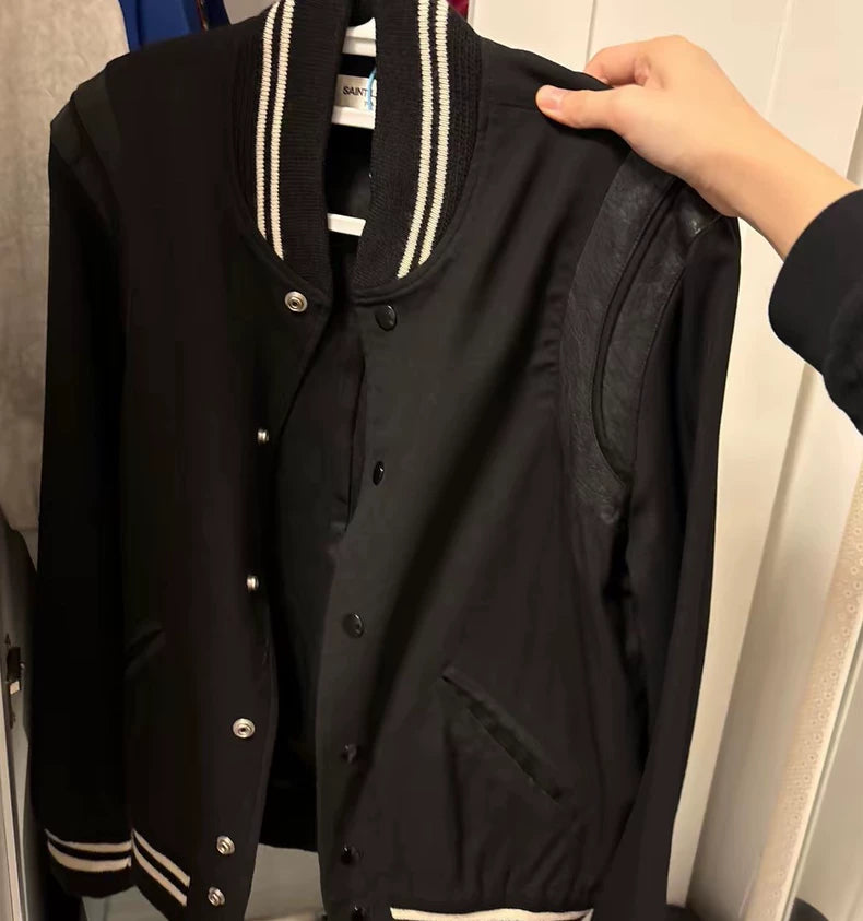 Saint Laurent Wool and Leather Baseball Jacket