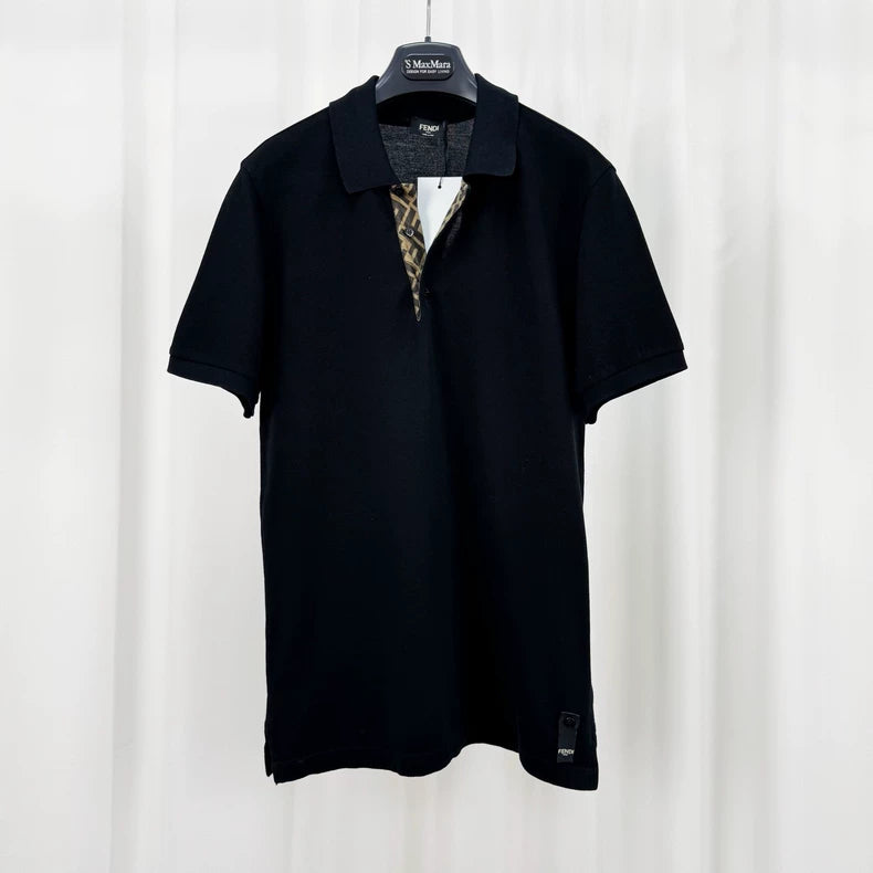 Fendi Black Logo Collar Polo Shirt-yf