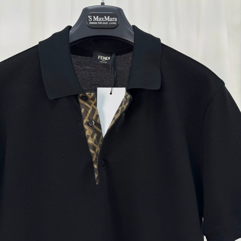 Fendi Black Logo Collar Polo Shirt-yf