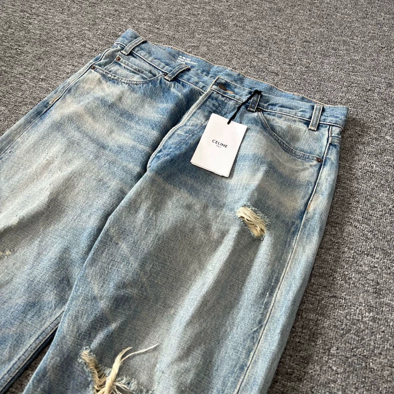Celine Distressed Wash Denim Pants
