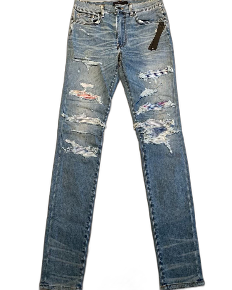 Amiri Blue Watercolor Denim Thrash MX1 Pants