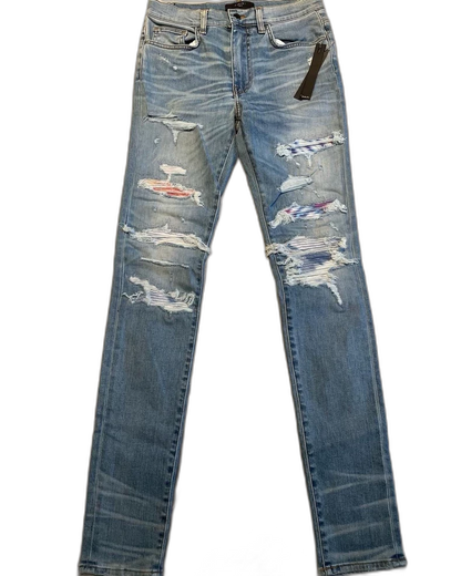 Amiri Blue Watercolor Denim Thrash MX1 Pants