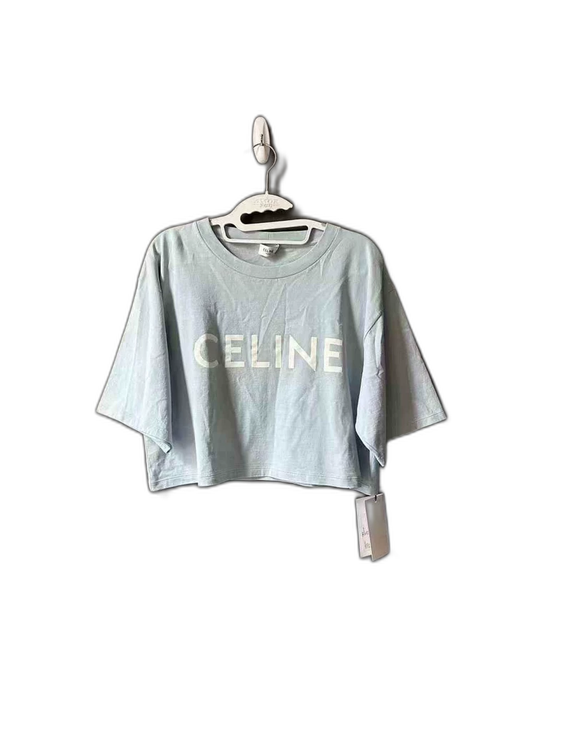 Celine Blue Cropped Short Sleeve Shirt