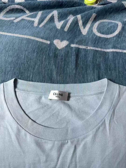 Celine Blue Cropped Short Sleeve Shirt