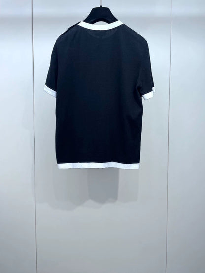 Black and White Lion Knit Short Sleeve Shirt