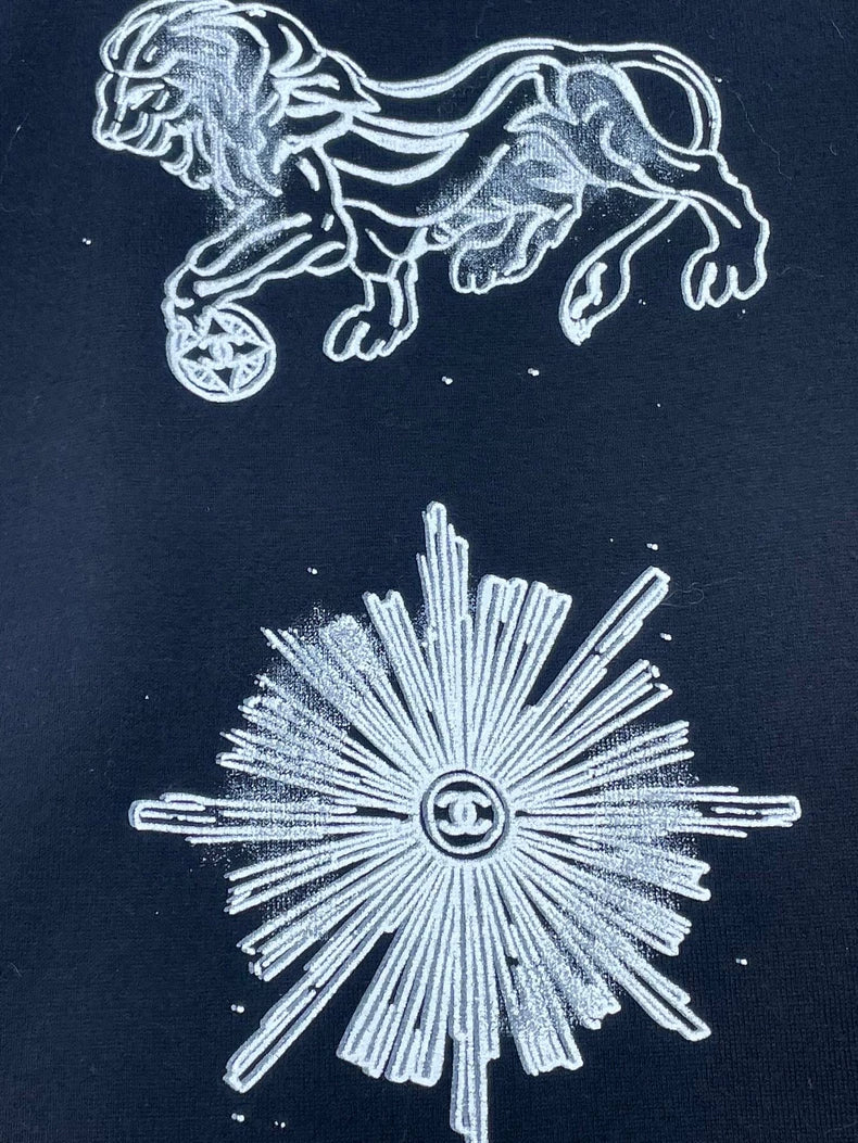 Black and White Lion Knit Short Sleeve Shirt