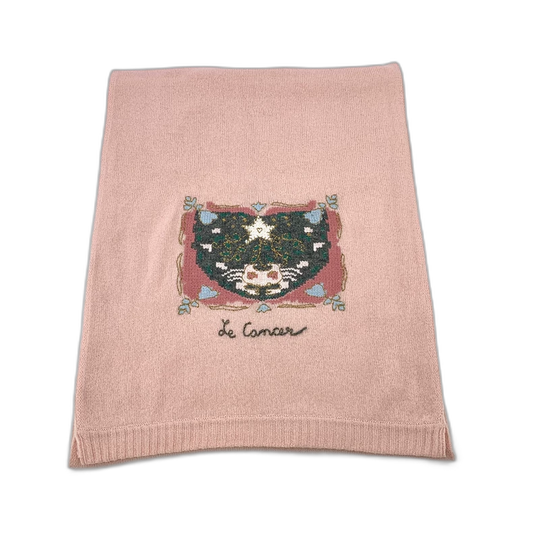 Pink Crab Zodiac Pattern Embroidered Scarf