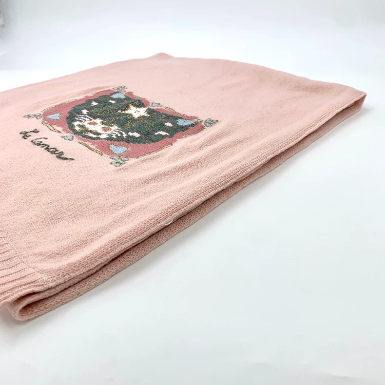 Pink Crab Zodiac Pattern Embroidered Scarf