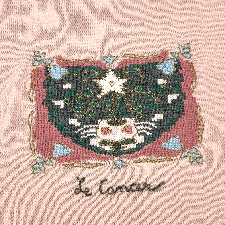 Pink Crab Zodiac Pattern Embroidered Scarf
