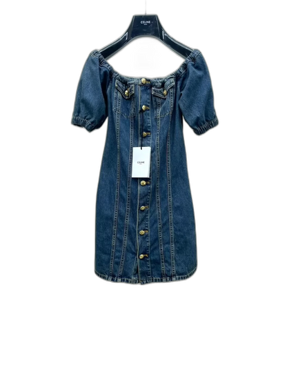 Celine Denim Dress with Off-Shoulder Design