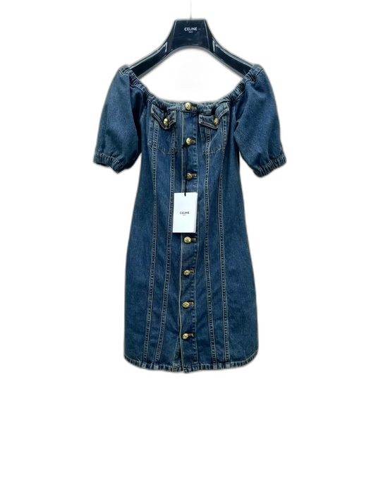 Celine Denim Dress with Off-Shoulder Design