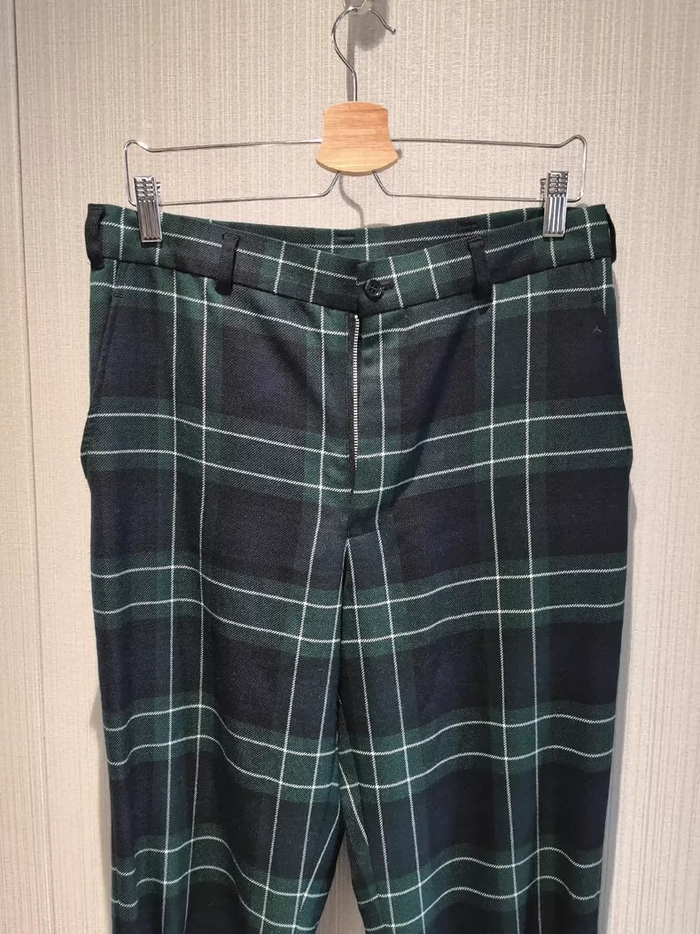 Black Check Wool Casual Pants