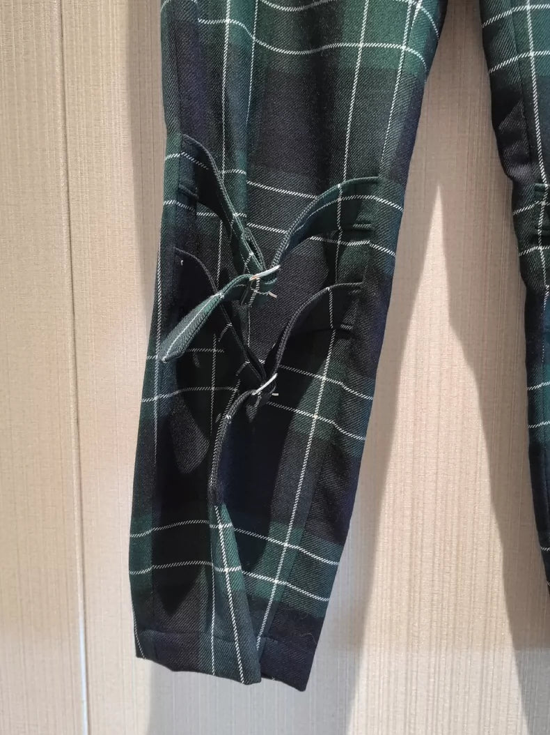 Black Check Wool Casual Pants